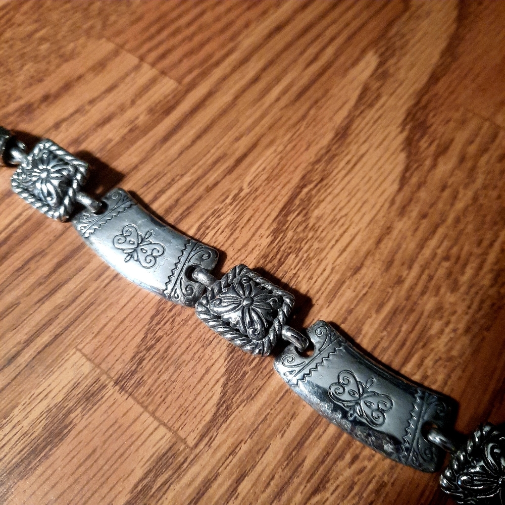 Vintage BRIGHTON Vintage Silver Plated Embossed Link Necklace - Picture 5 of 6